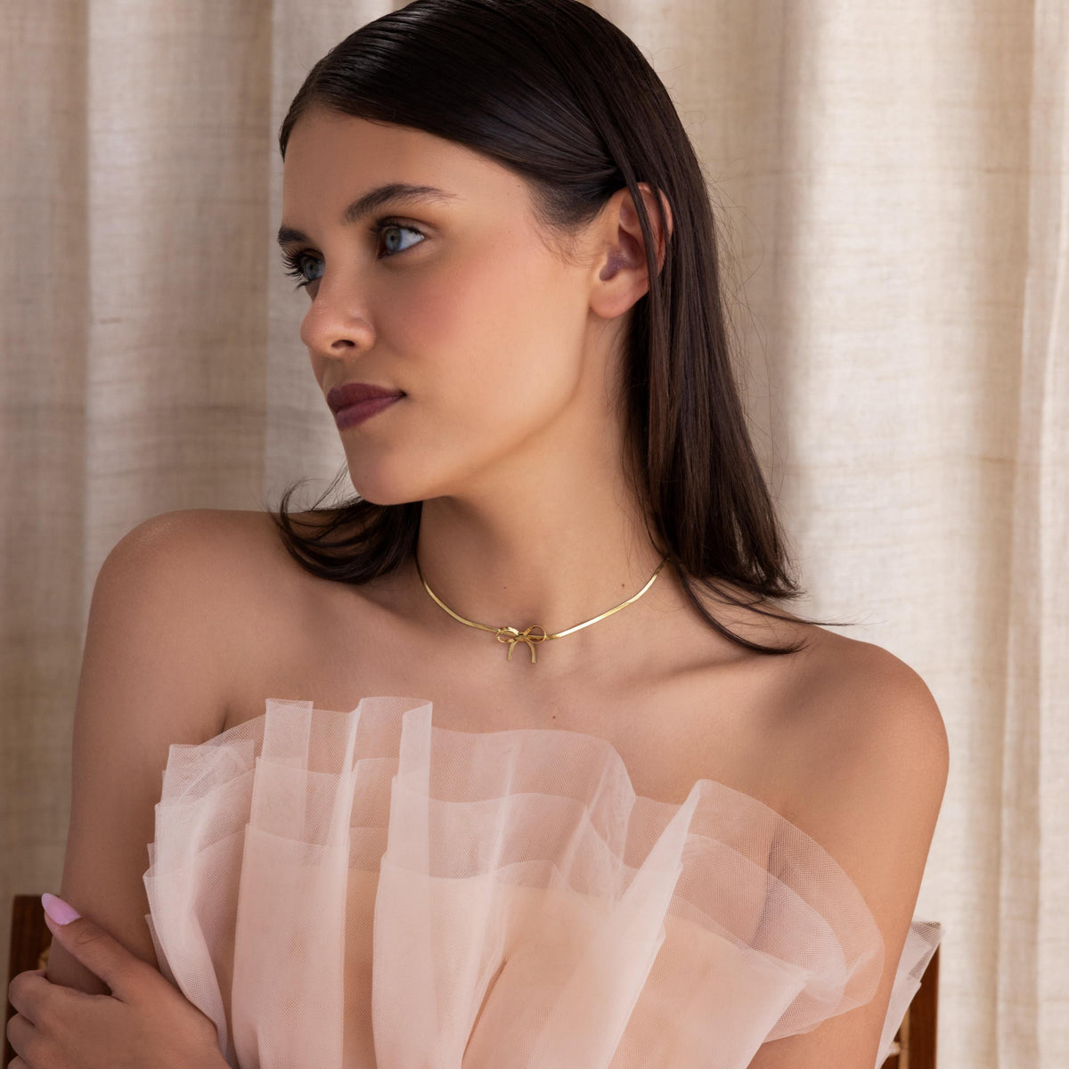 Herringbone bow necklace