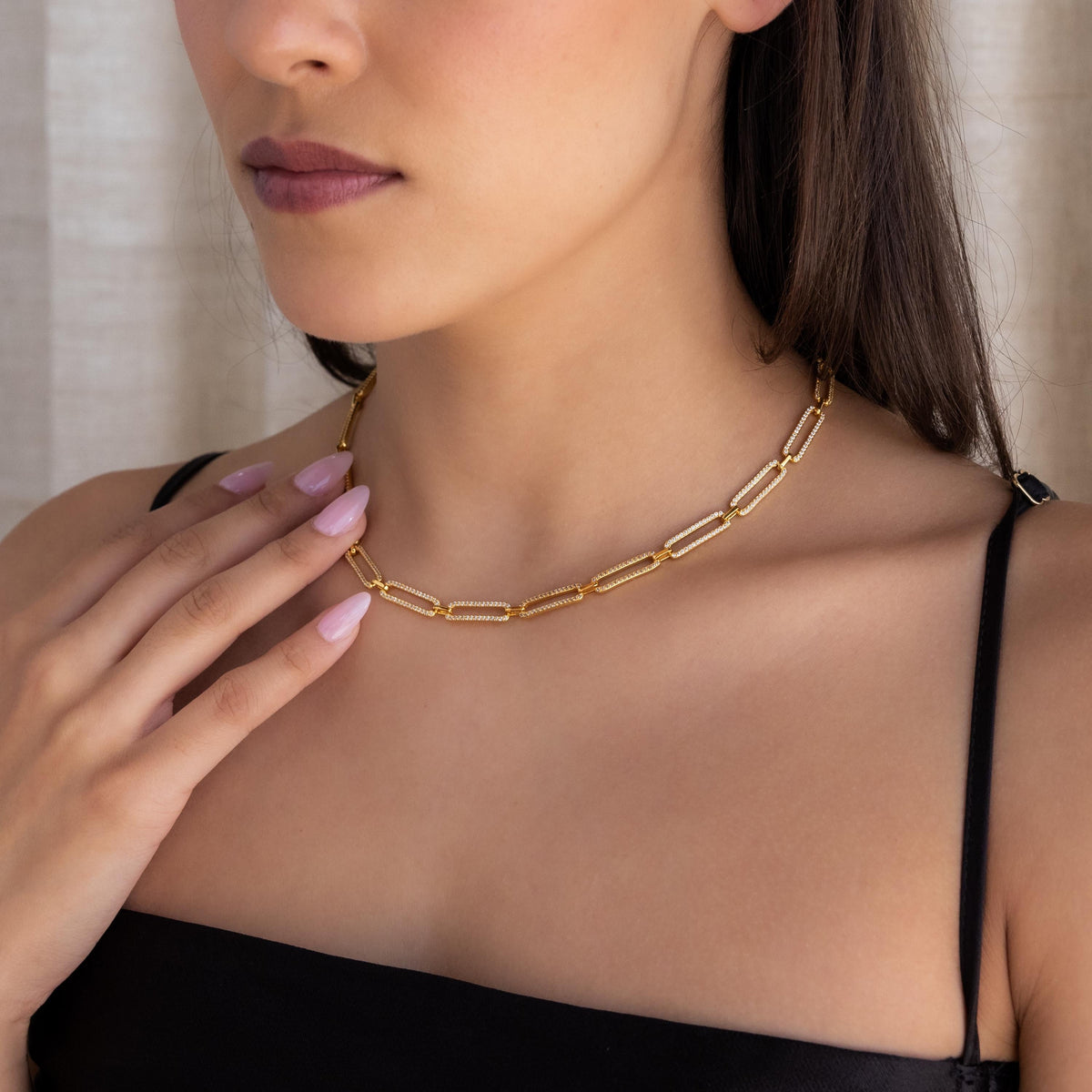Pave link chain necklace
