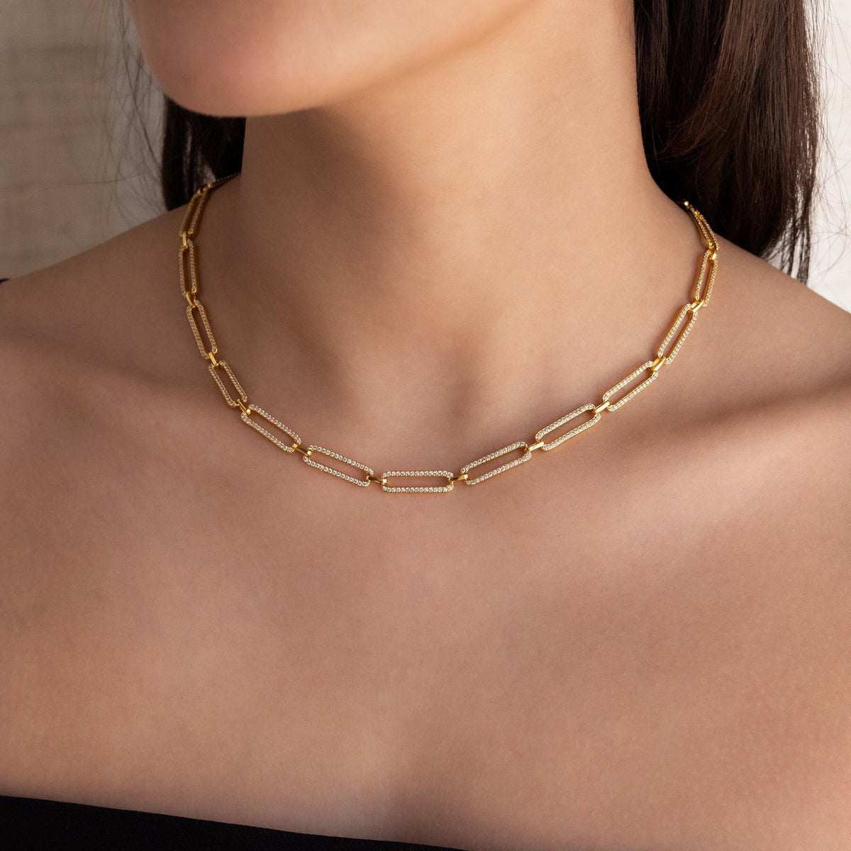 Pave link chain necklace