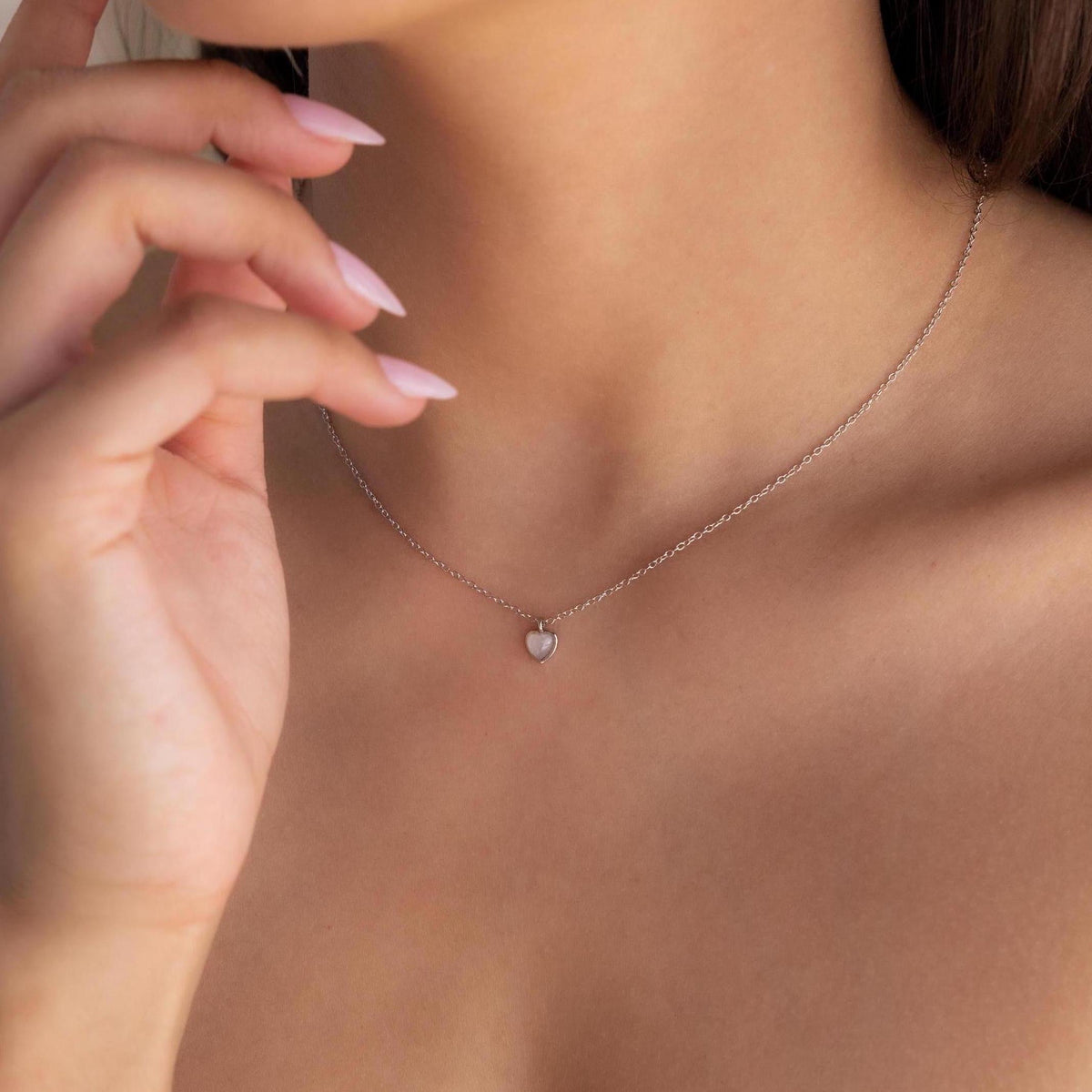 Tiny rose quartz heart necklace