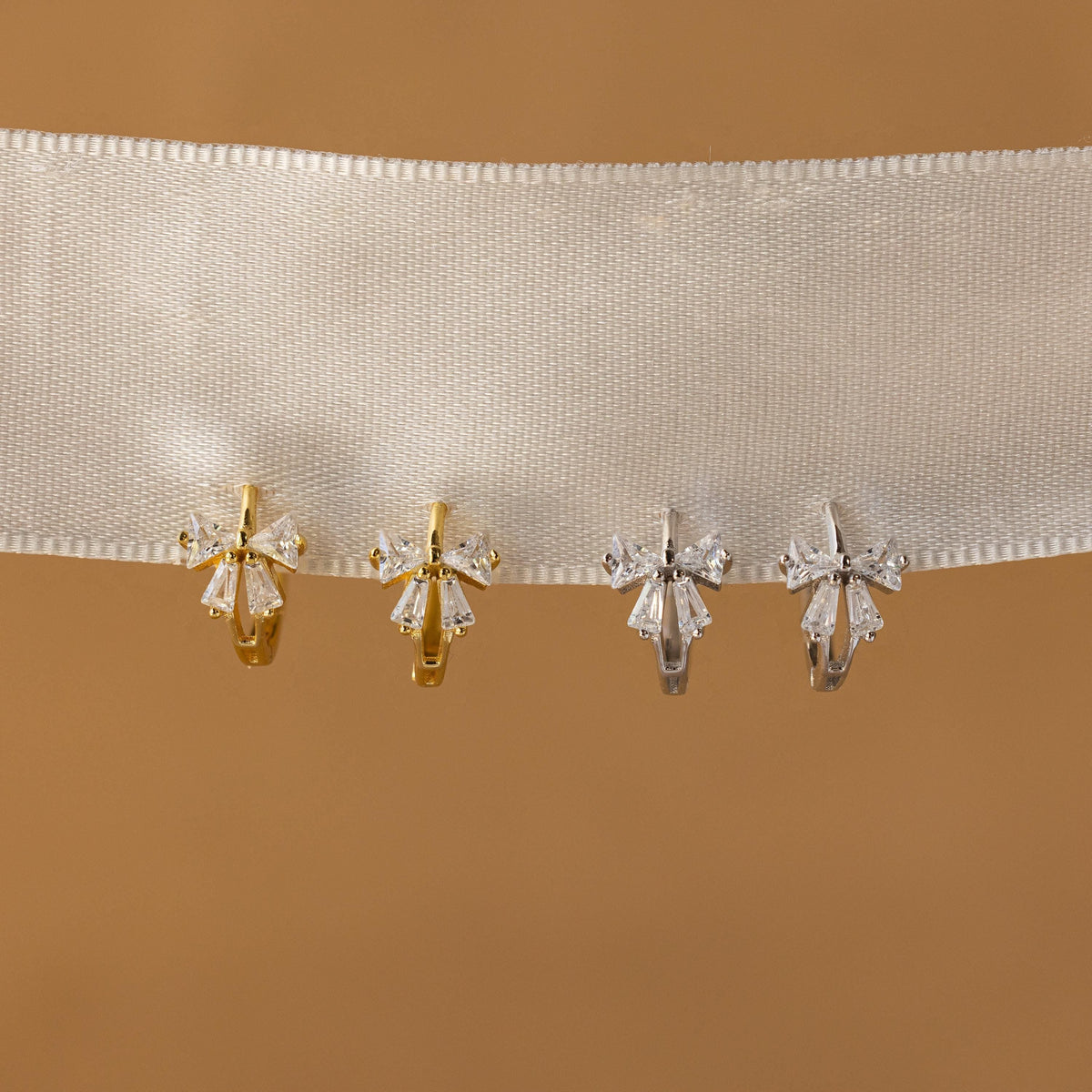 Diamond ribbon bow huggies