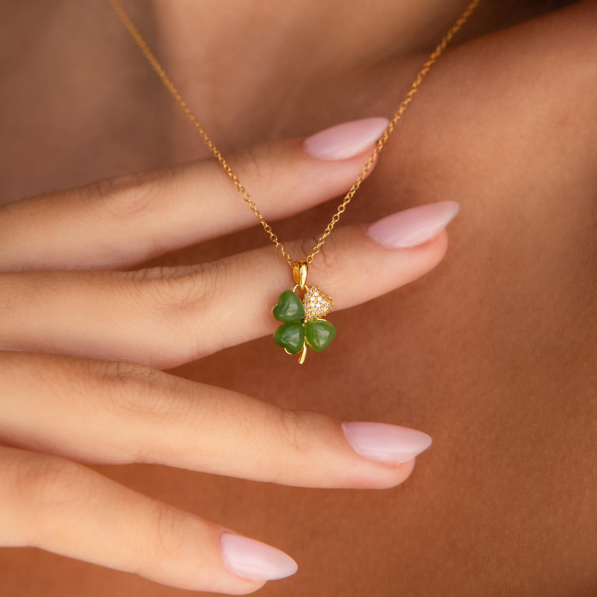 Pave jade clover necklace