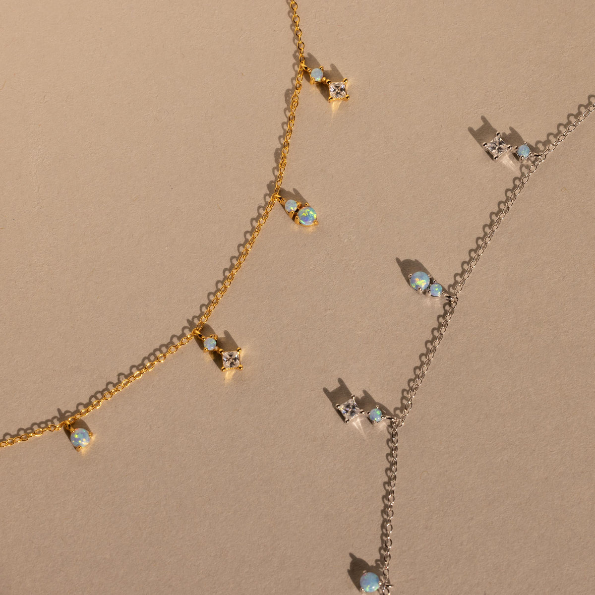 Opal diamond station necklace
