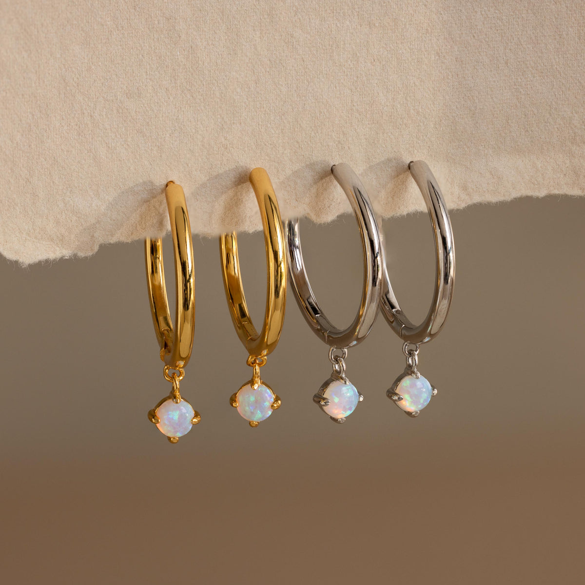 Dainty opal drop huggies