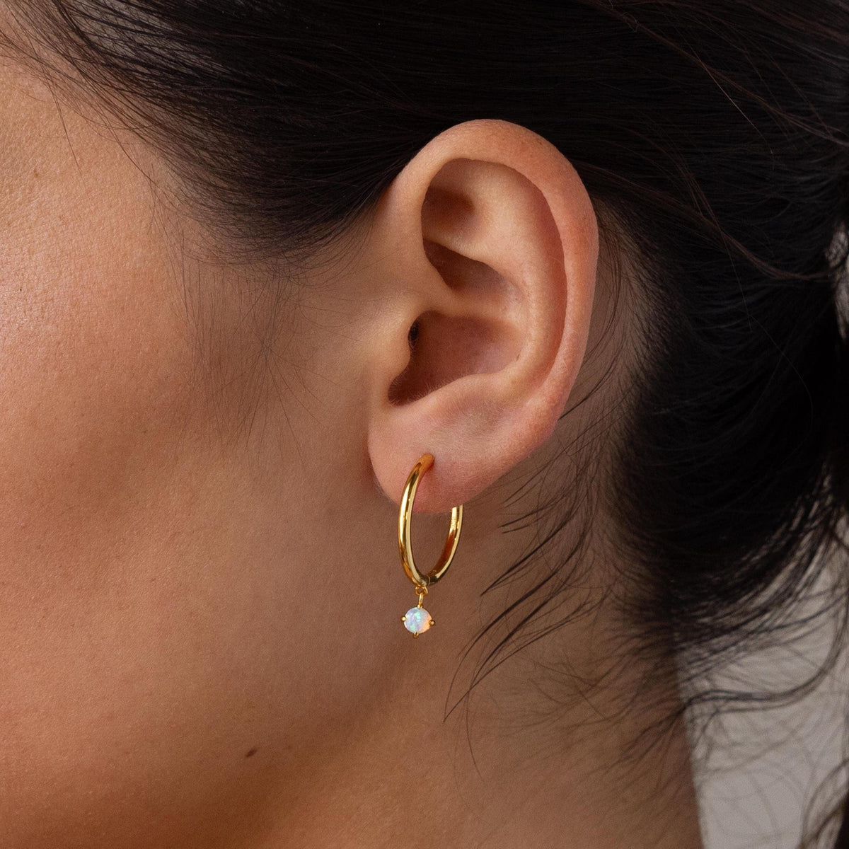 Dainty opal drop huggies
