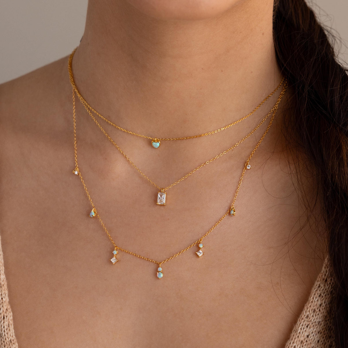 Opal diamond station necklace