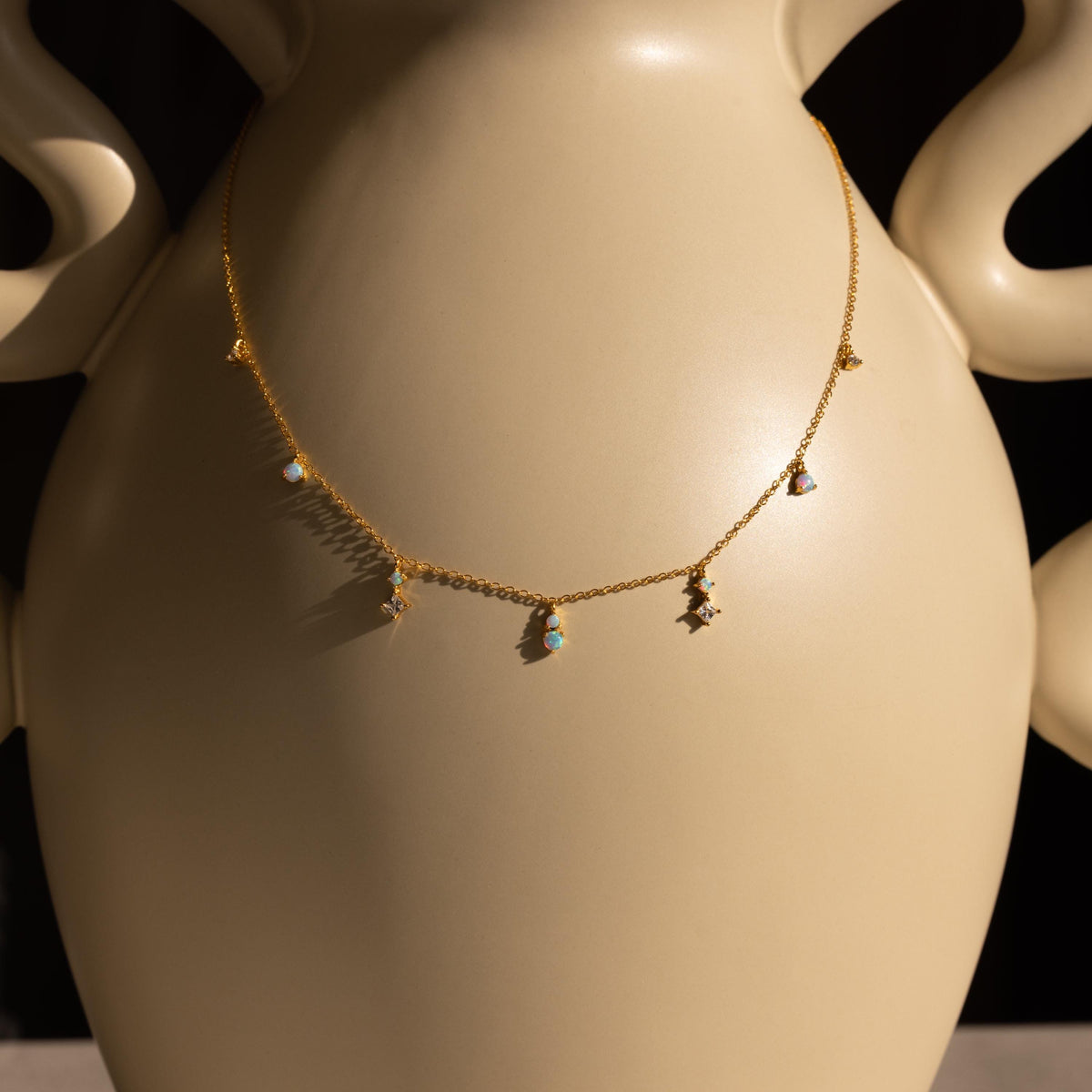 Opal diamond station necklace