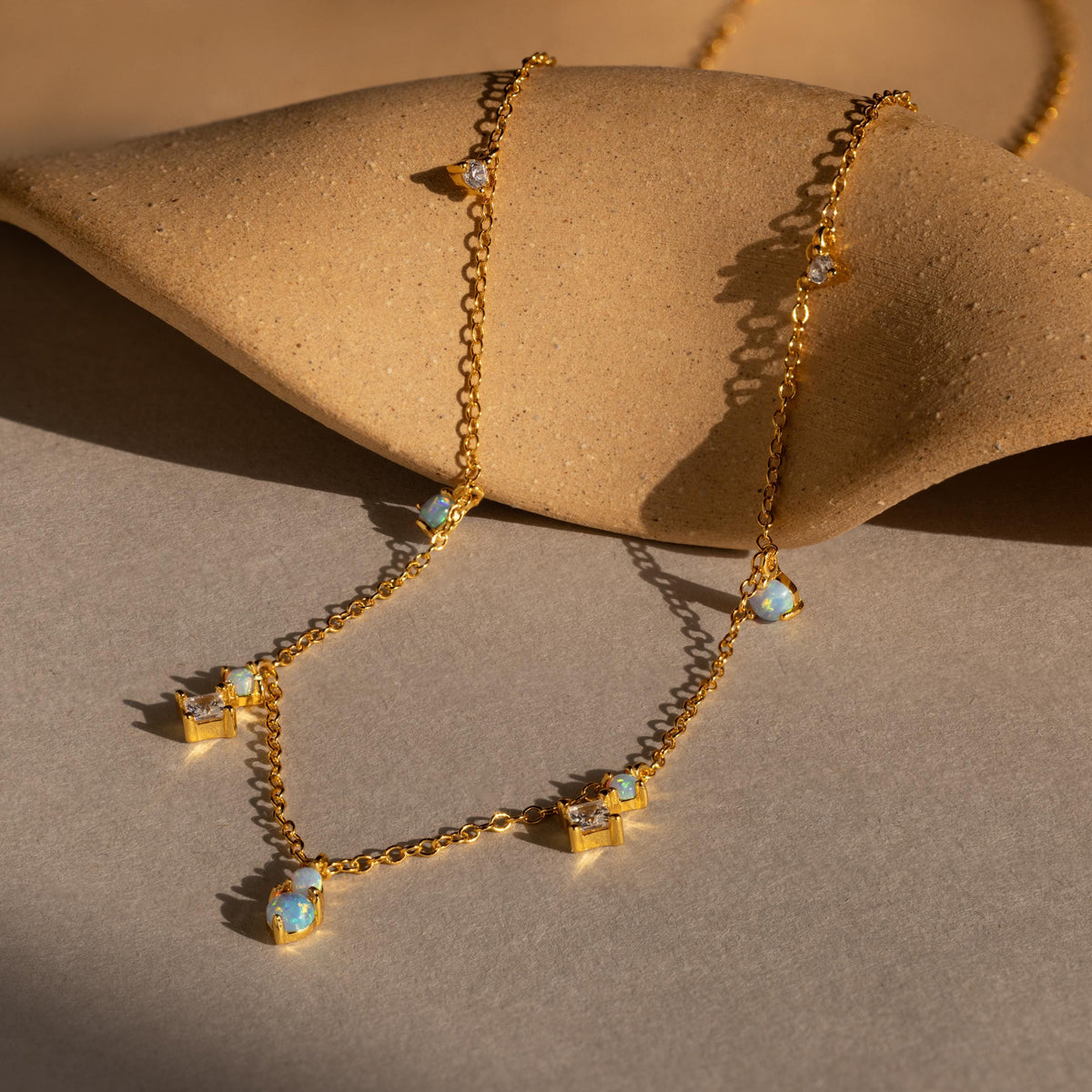 Opal diamond station necklace