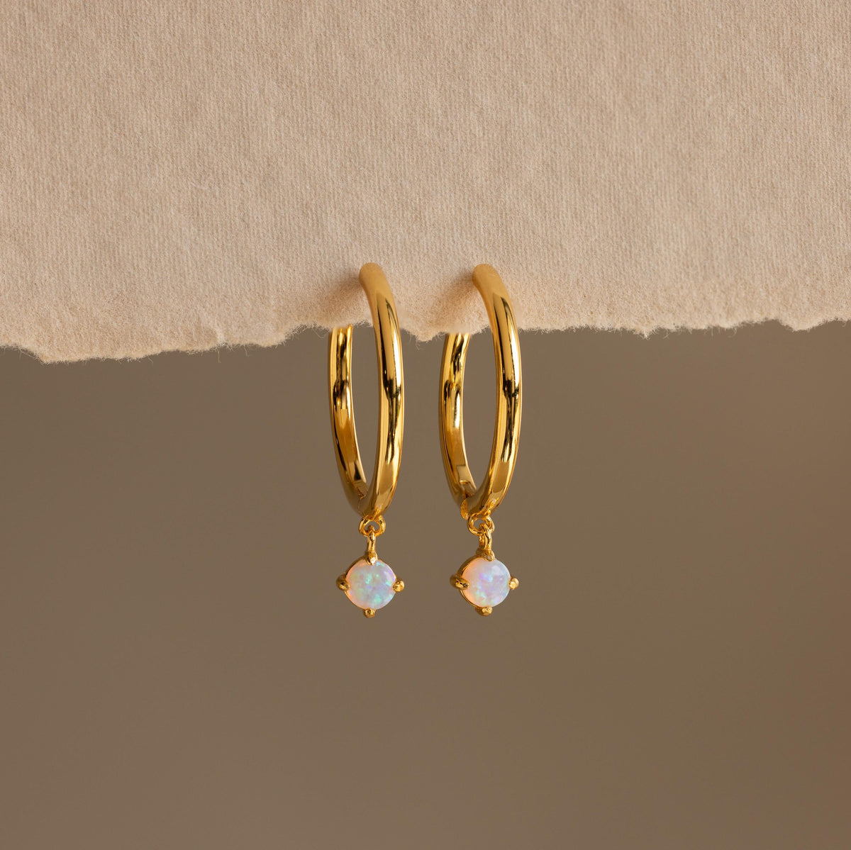 Dainty opal drop huggies