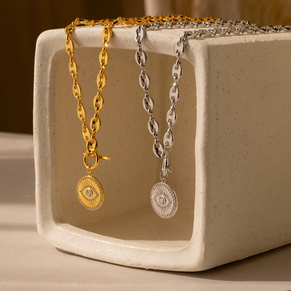 Evil eye toggle necklace