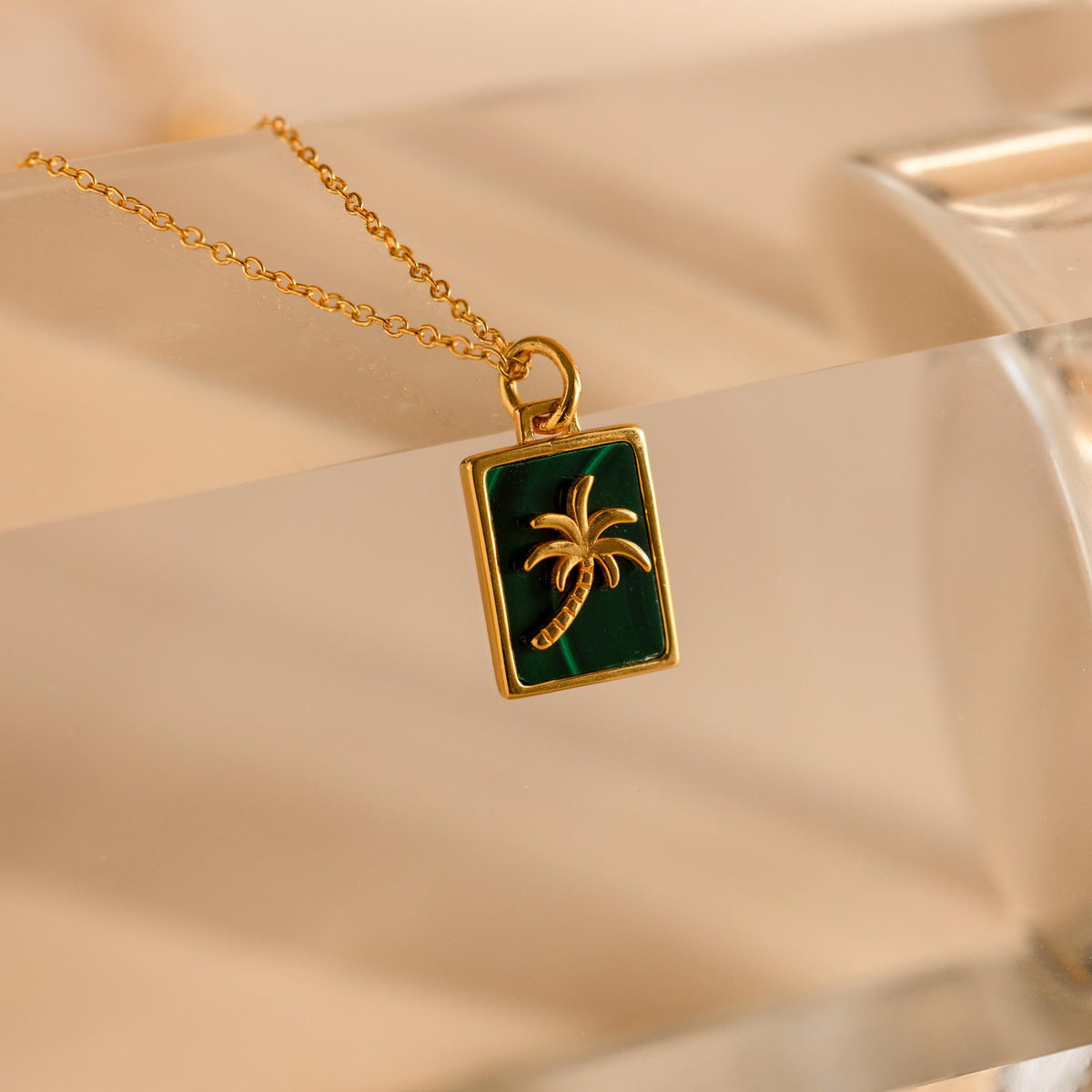 Malachite palm tree necklace