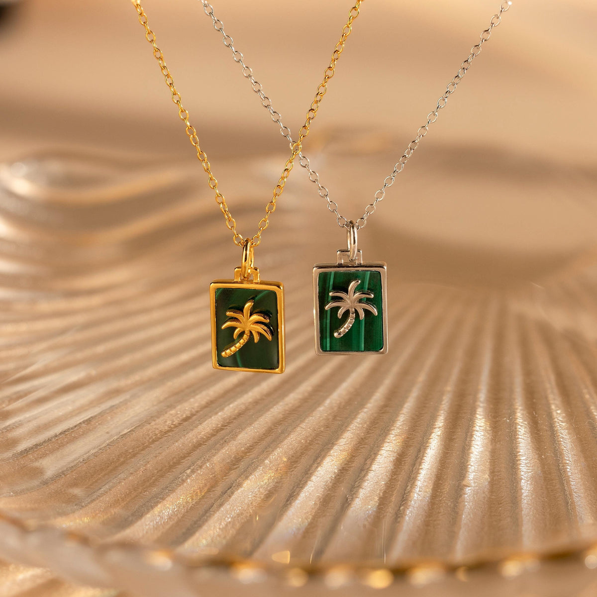 Malachite palm tree necklace