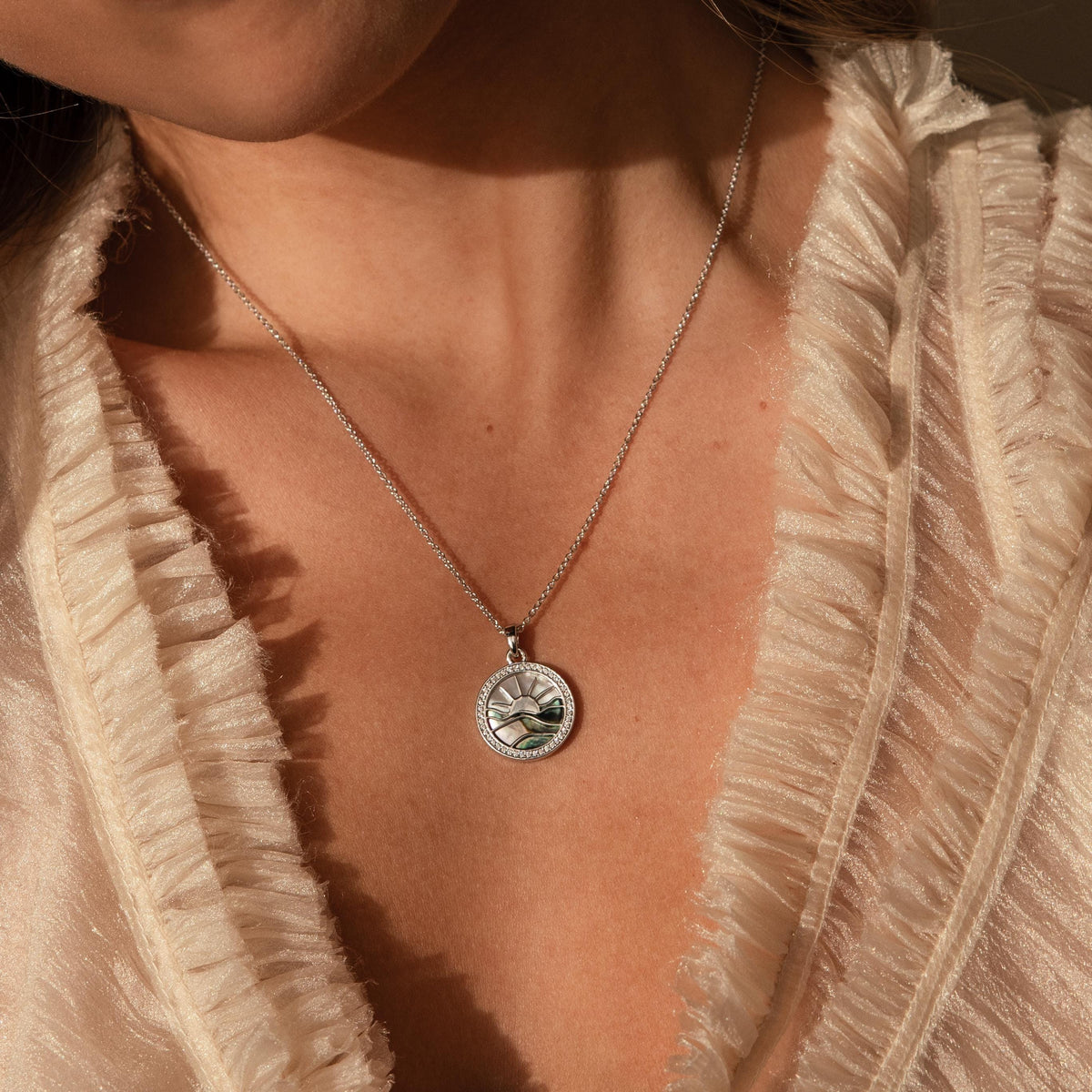 Abalone sunrise pendant necklace