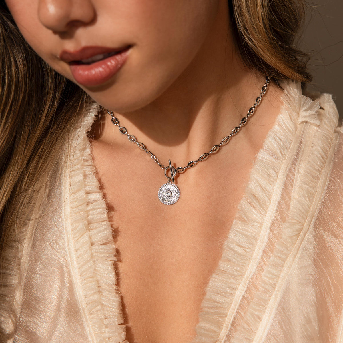 Evil eye toggle necklace