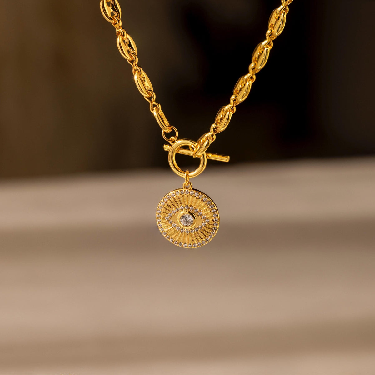 Evil eye toggle necklace