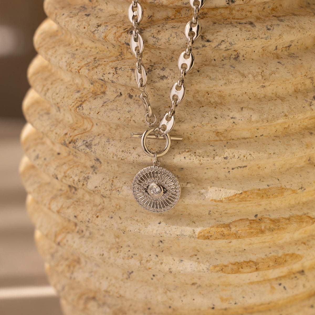 Evil eye toggle necklace