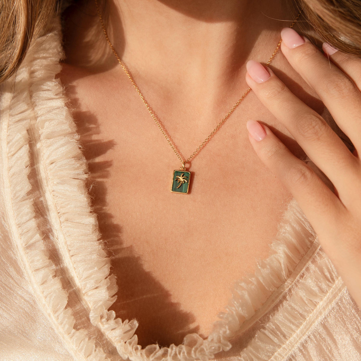Malachite palm tree necklace
