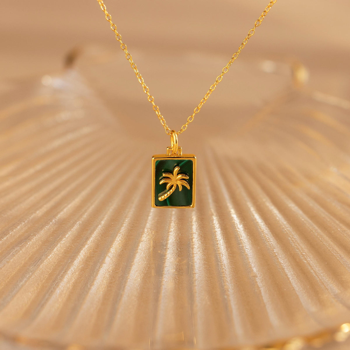 Malachite palm tree necklace