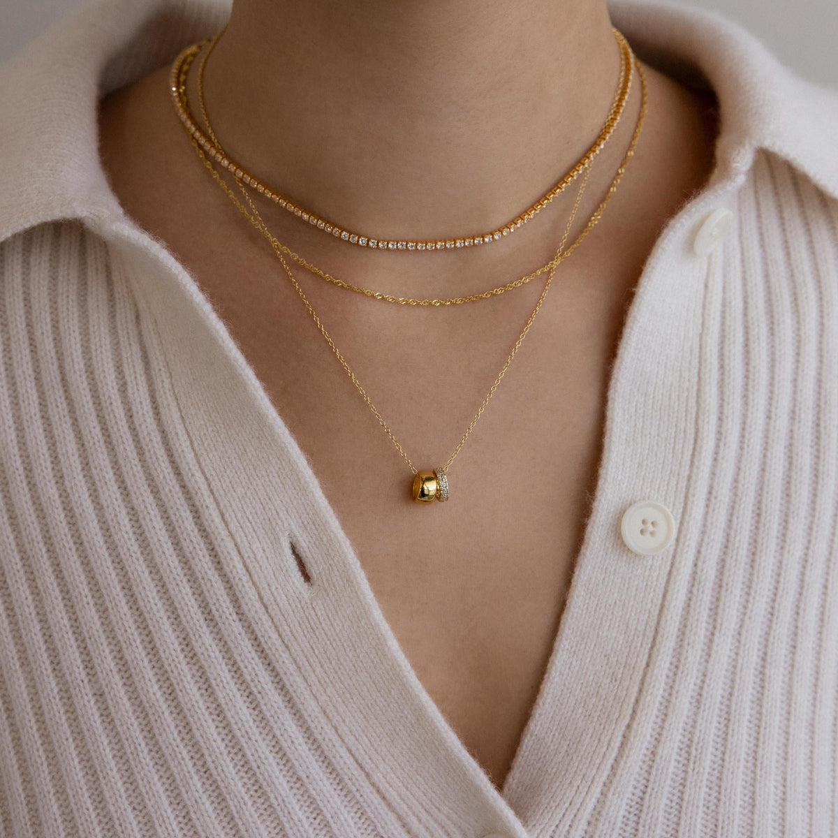 Pave duo circle necklace