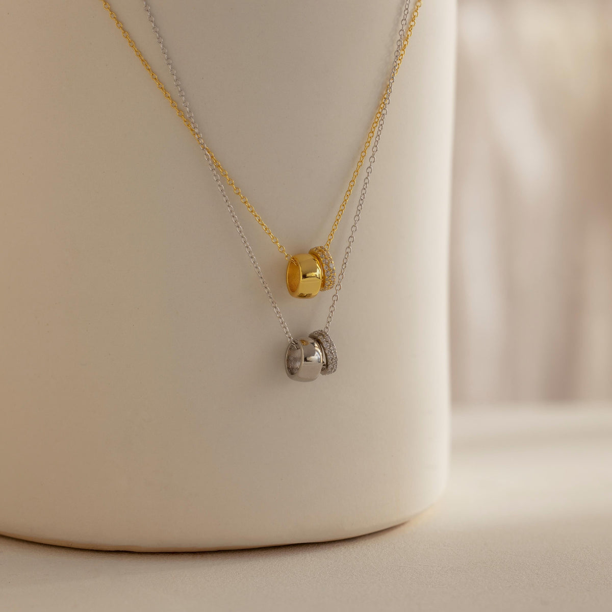 Pave duo circle necklace