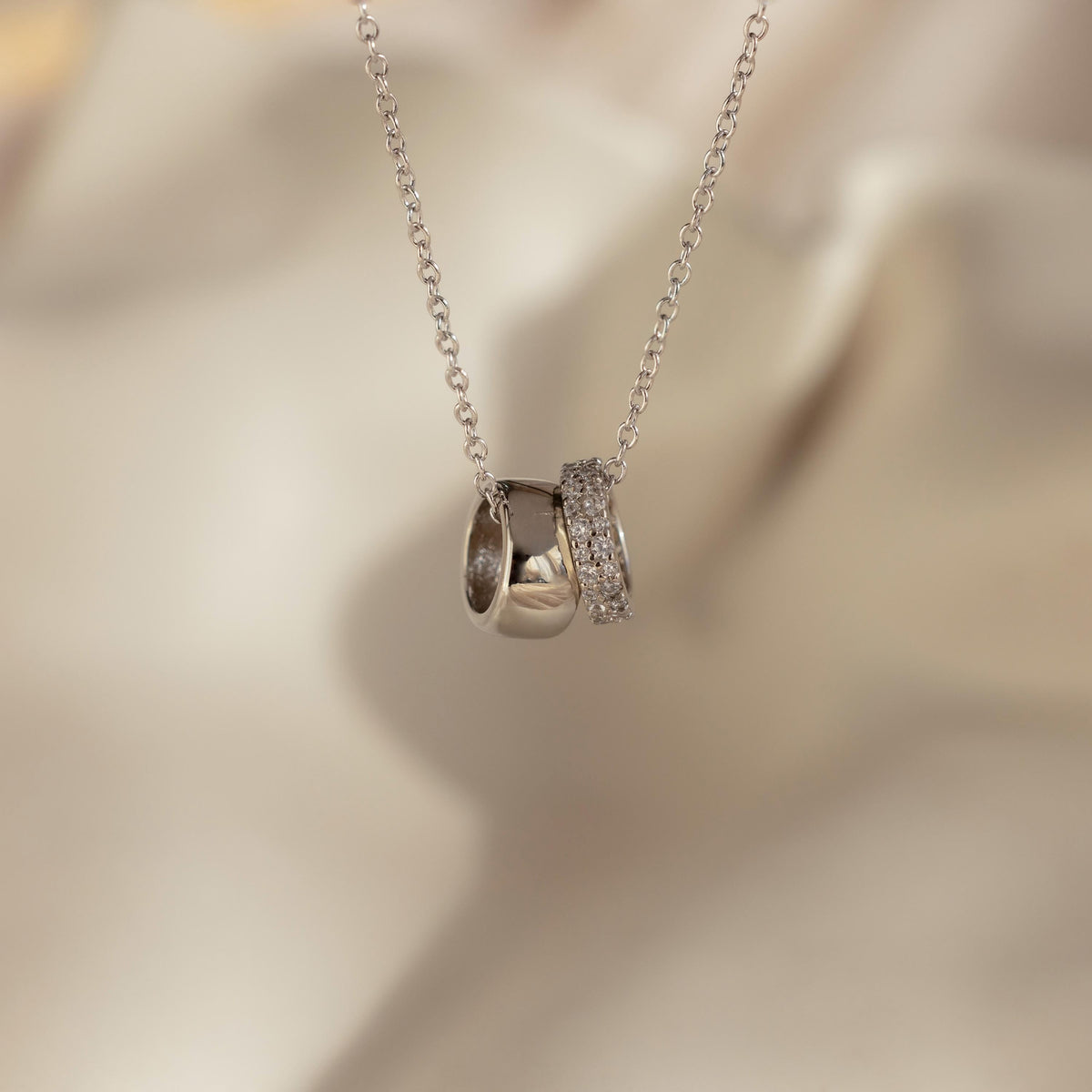 Pave duo circle necklace