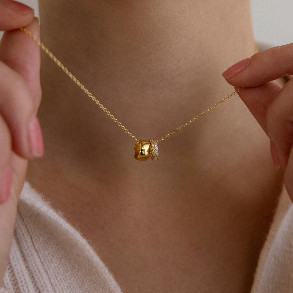 Pave duo circle necklace