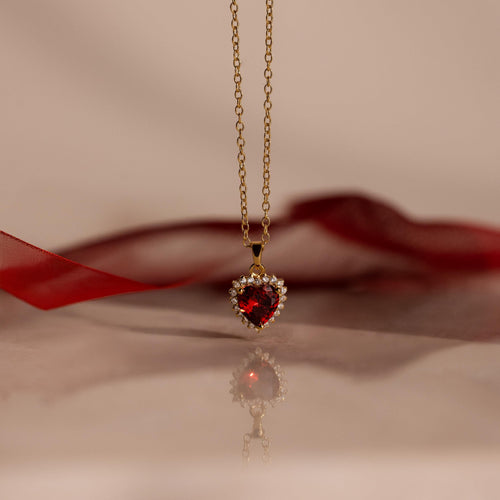 Pave garnet heart necklace