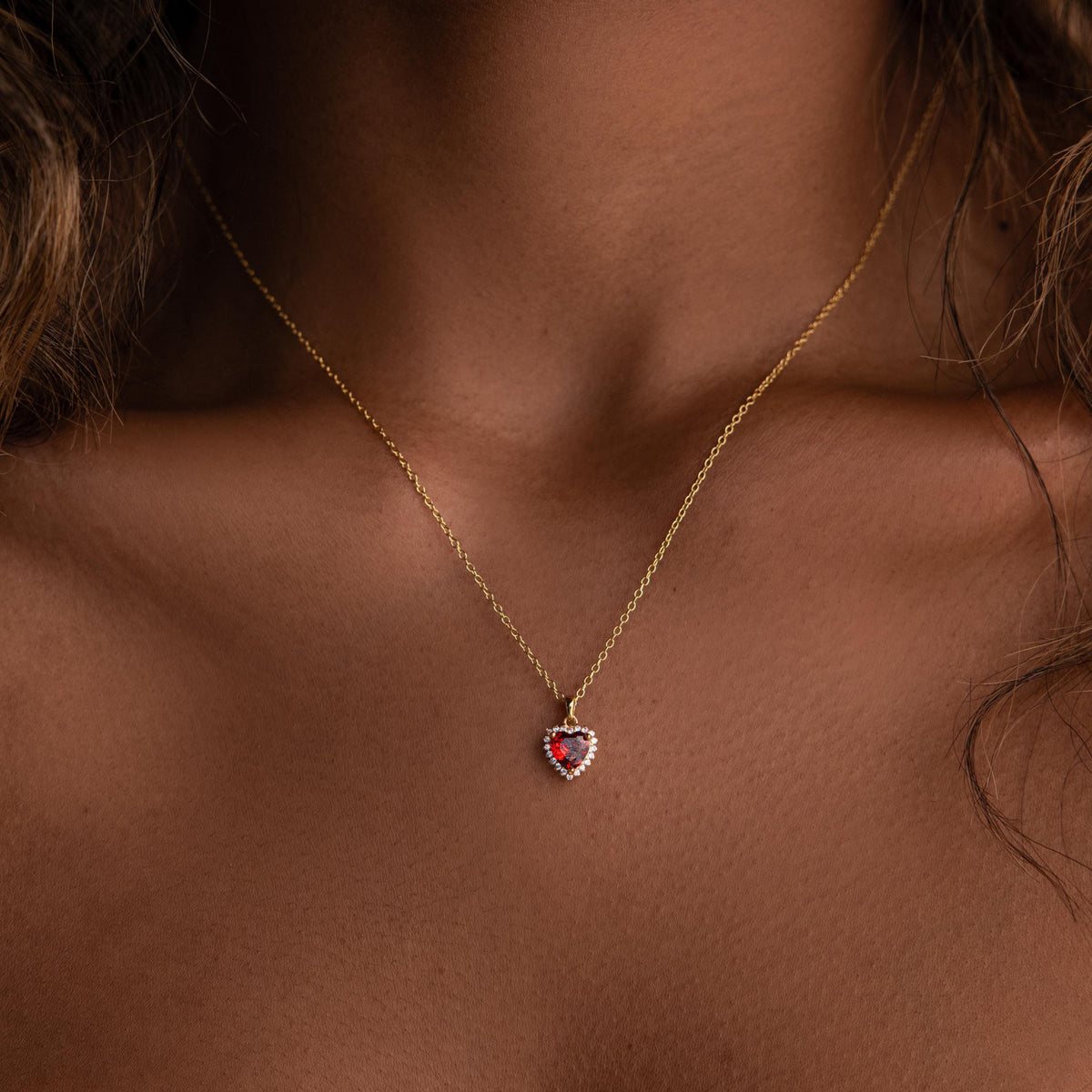 Pave garnet heart necklace