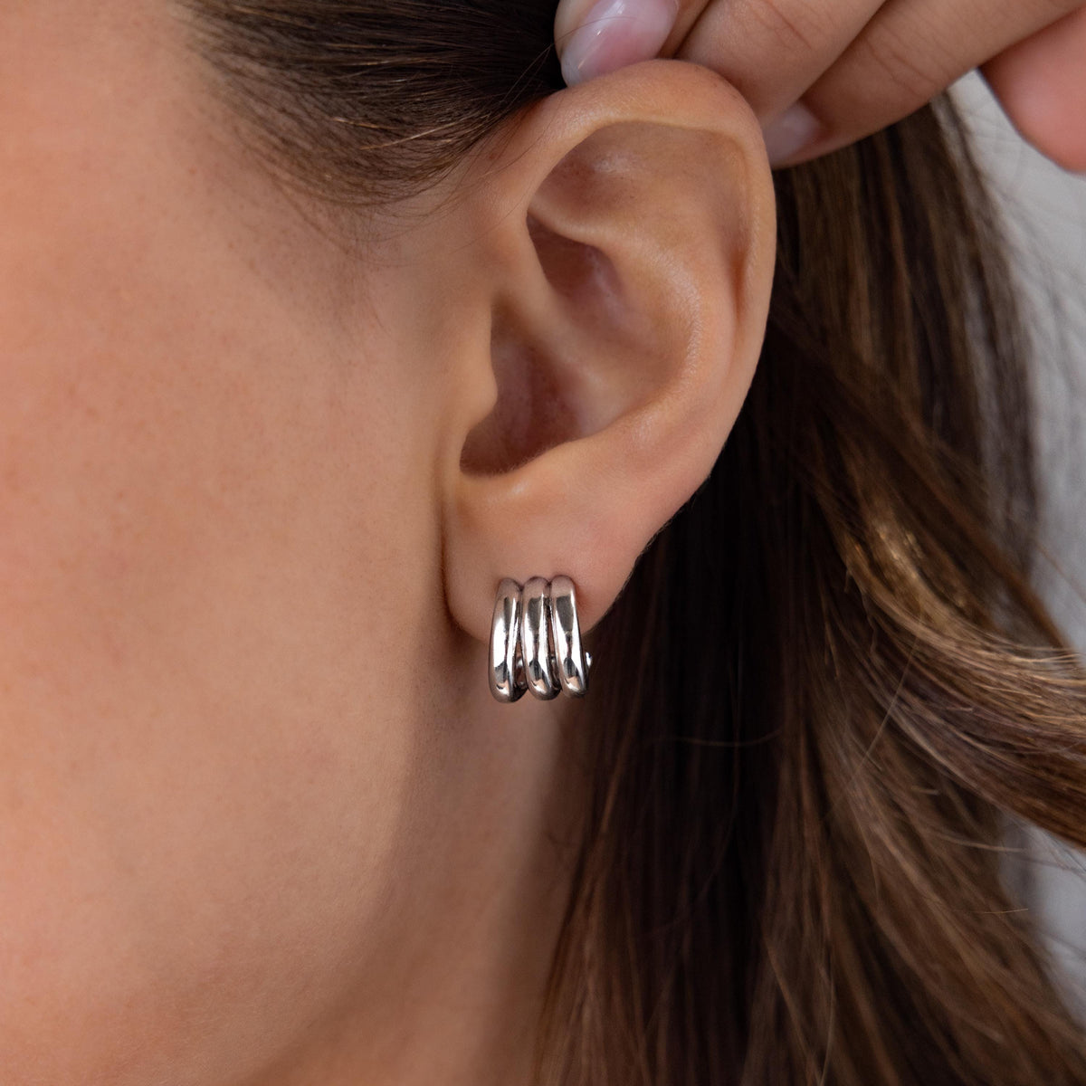 Triple loop huggie earrings