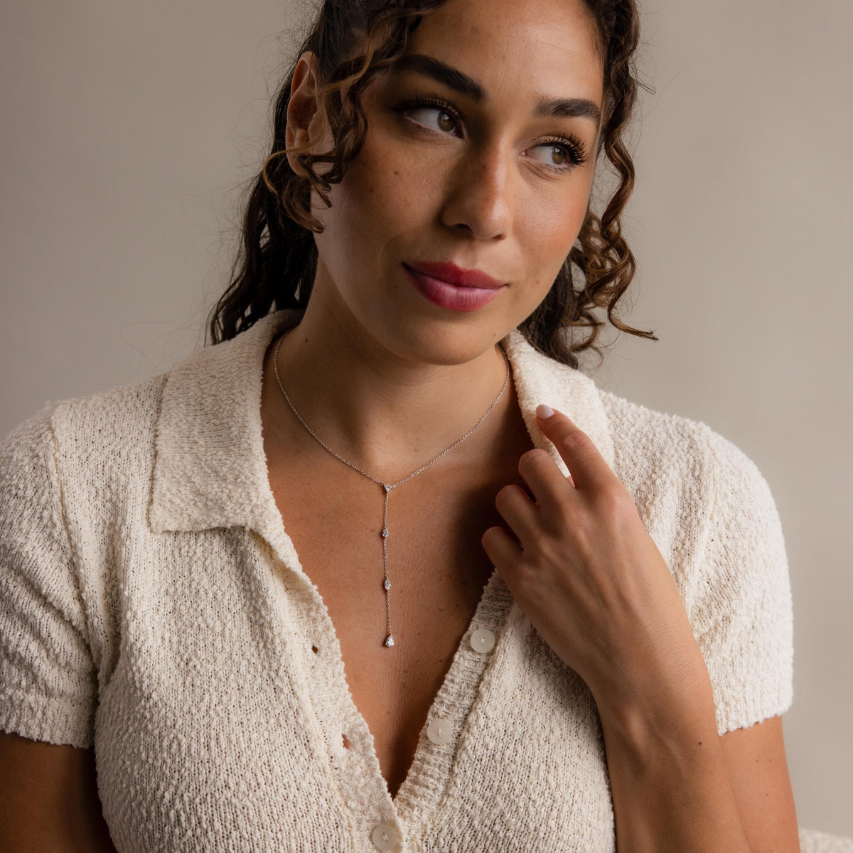 Mixed diamond lariat necklace