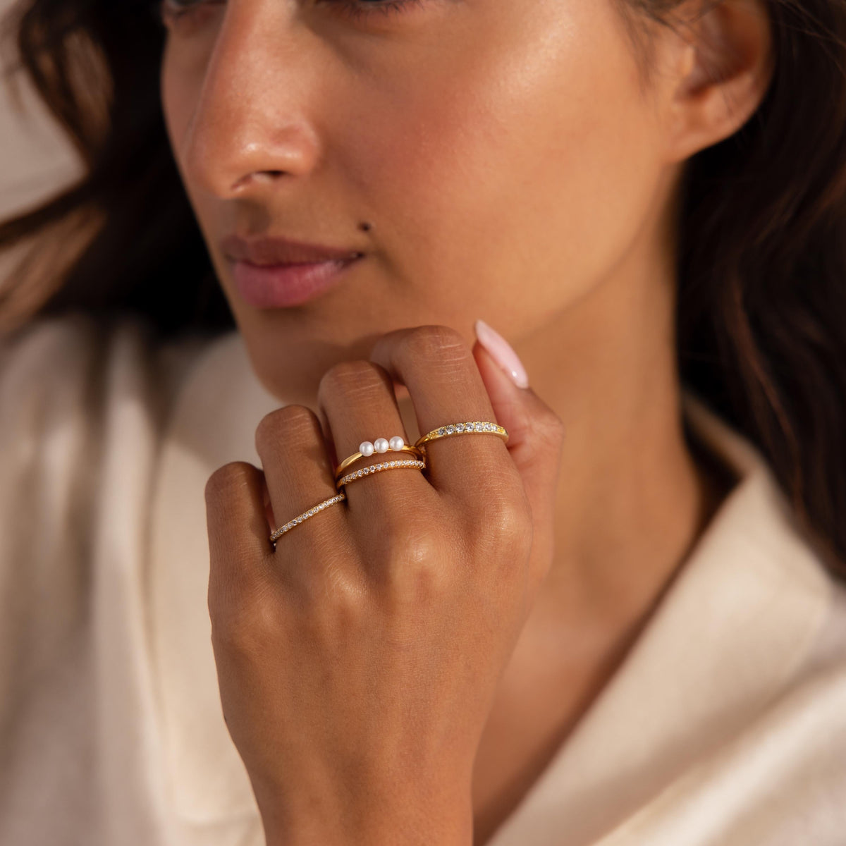 Duo pave pearl ring