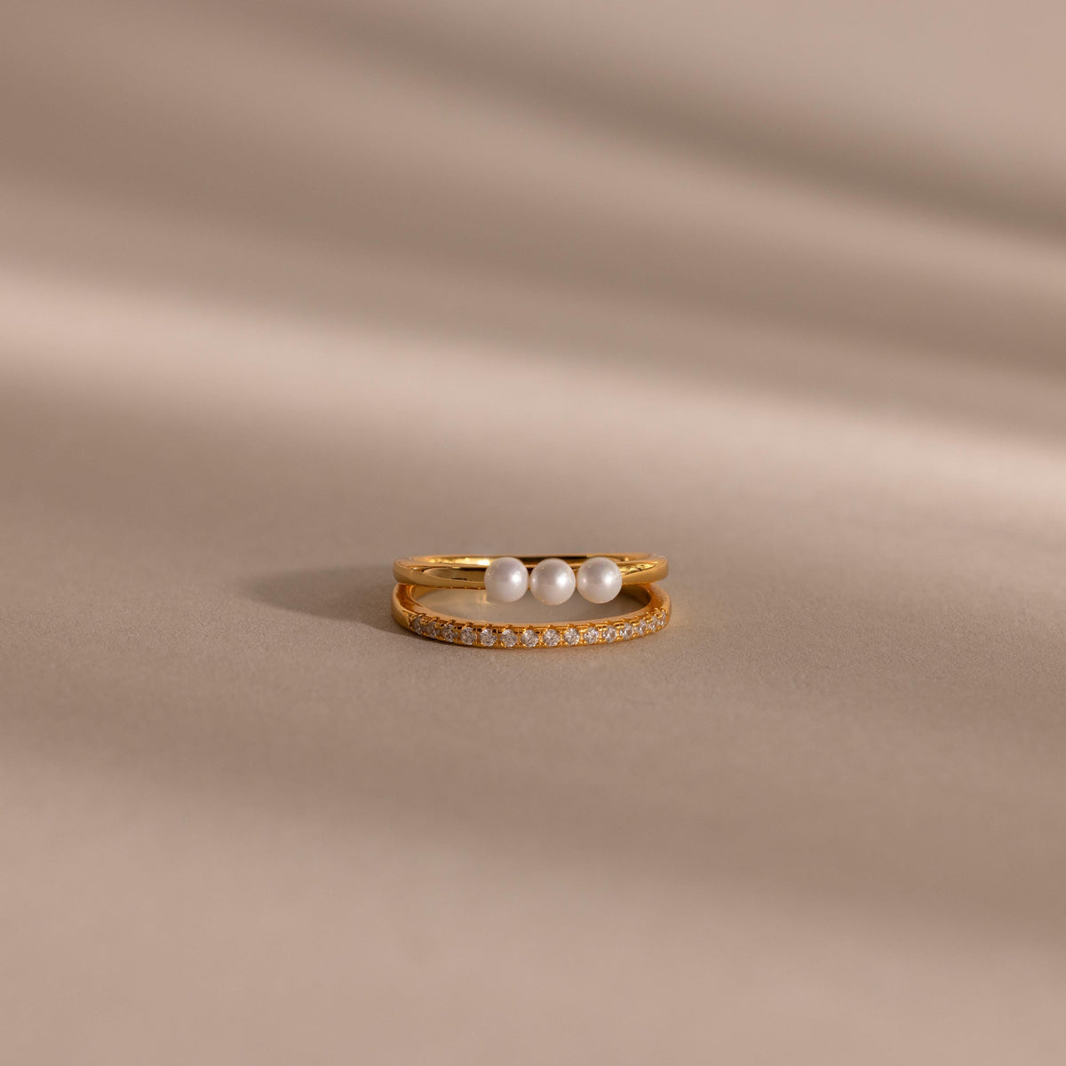 Duo pave pearl ring