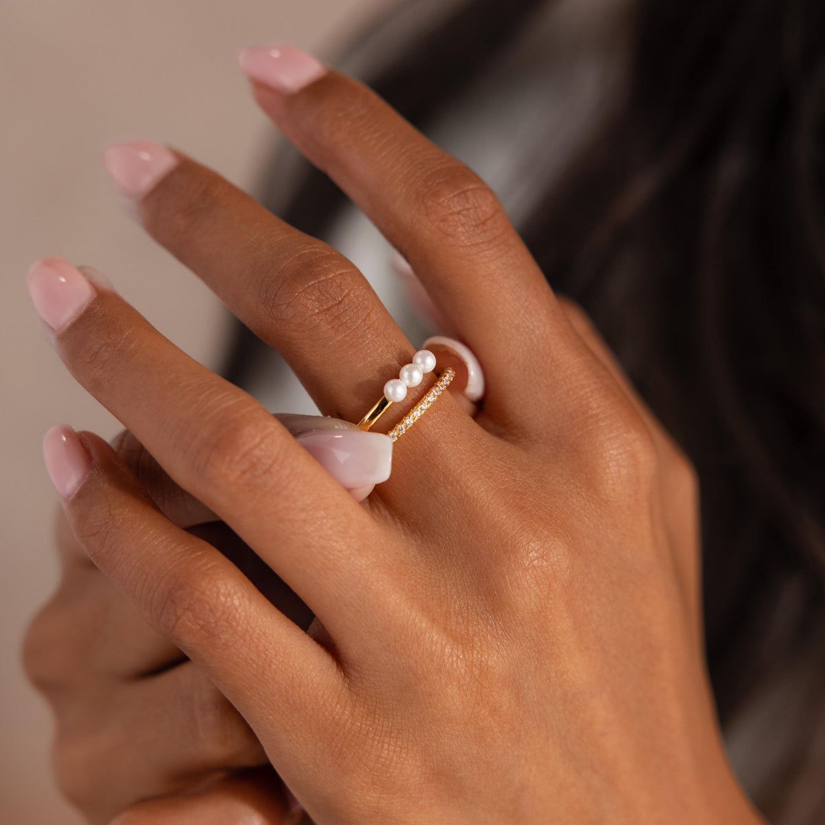 Duo pave pearl ring