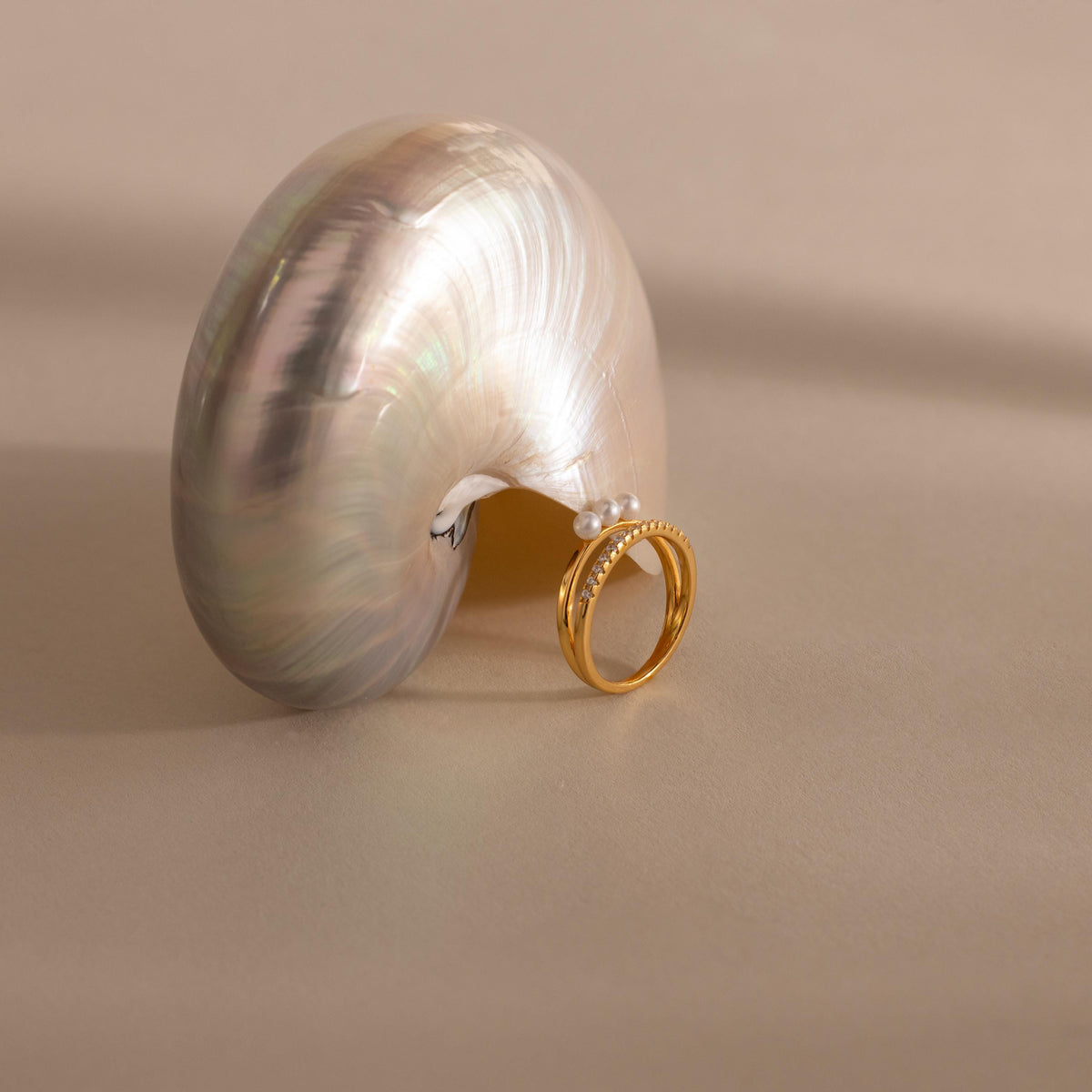 Duo pave pearl ring