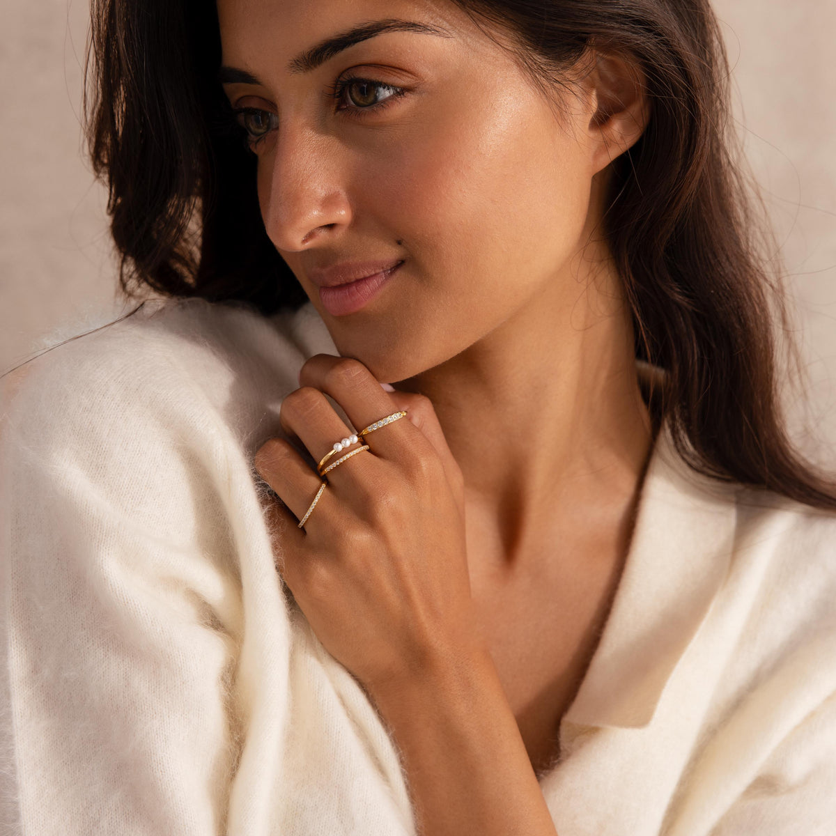 Duo pave pearl ring