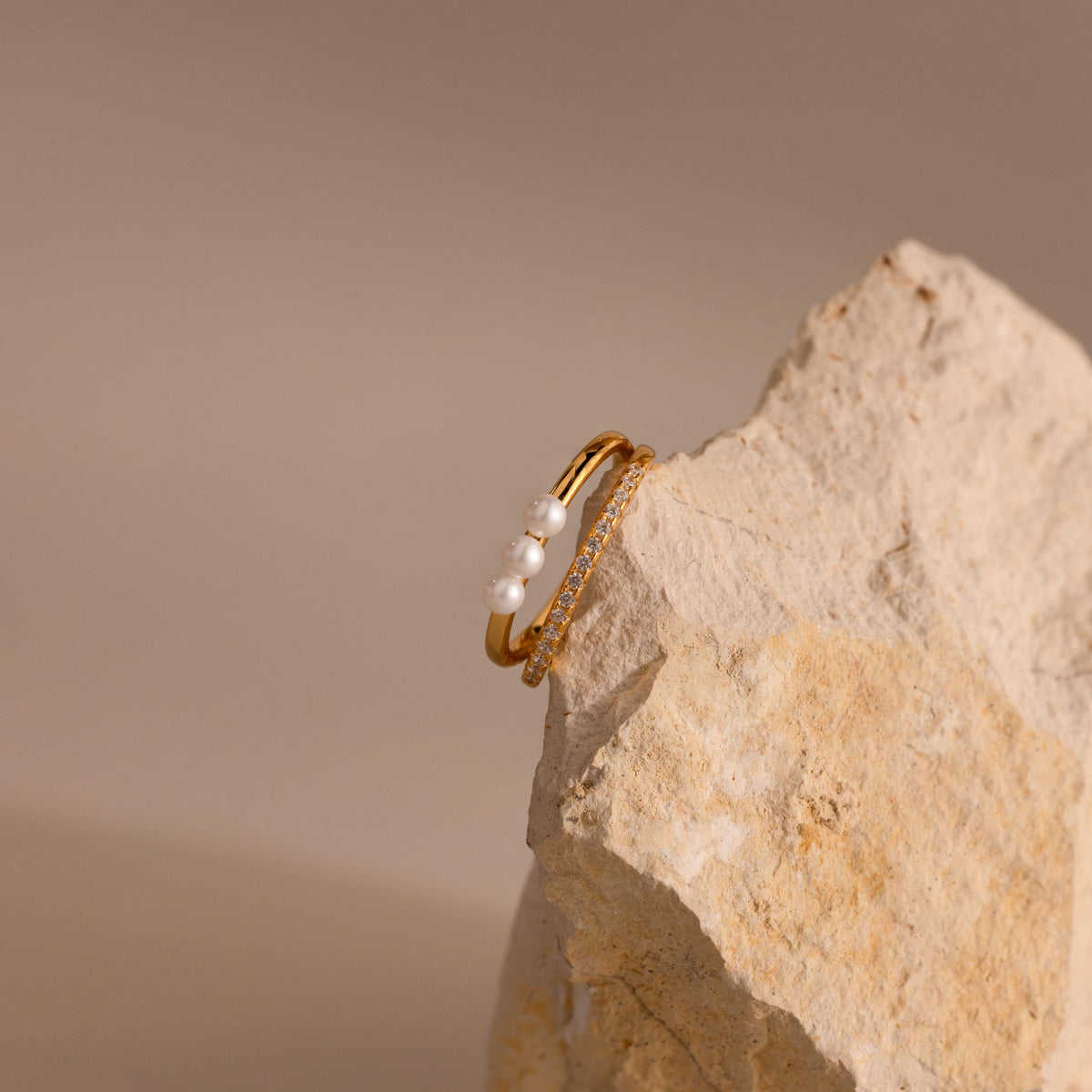 Duo pave pearl ring