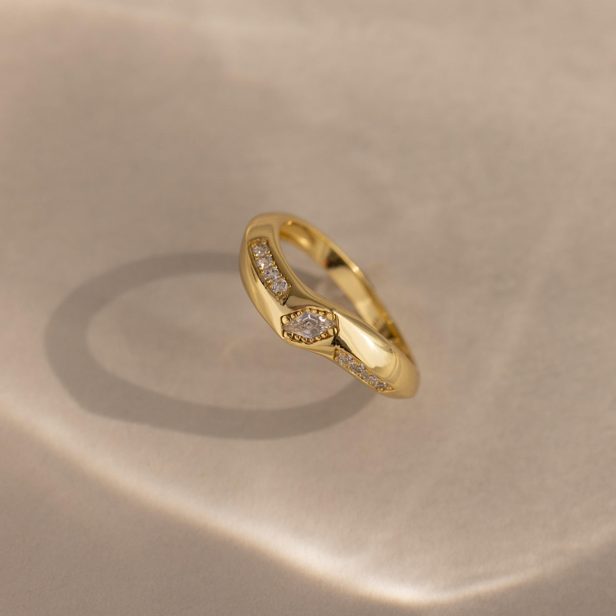 Art deco diamond wave ring