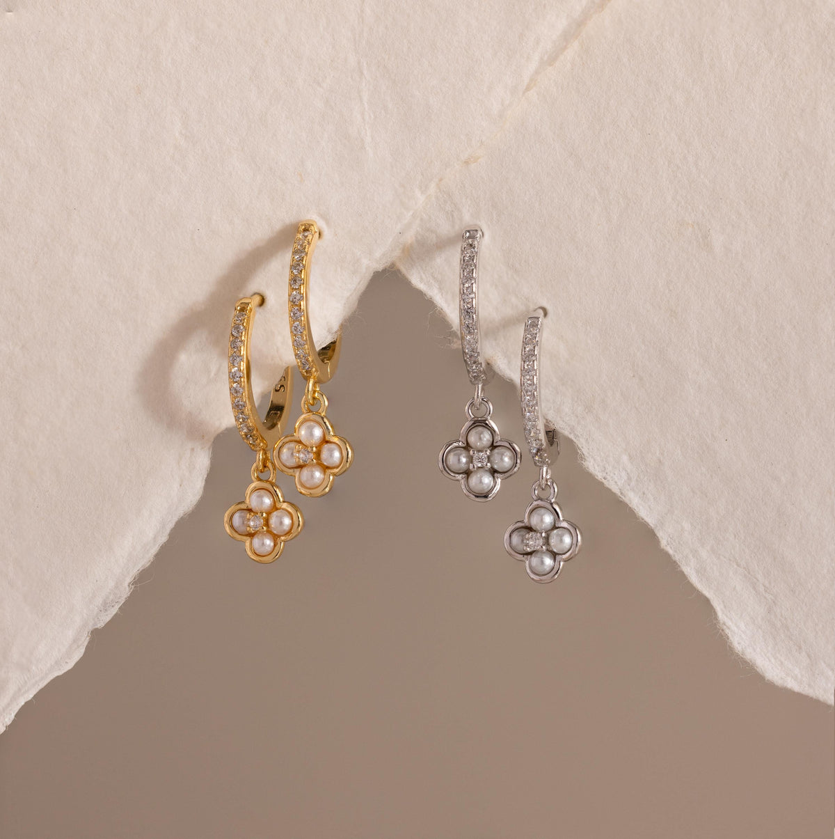 Pave rounded pearl flower hoops 5