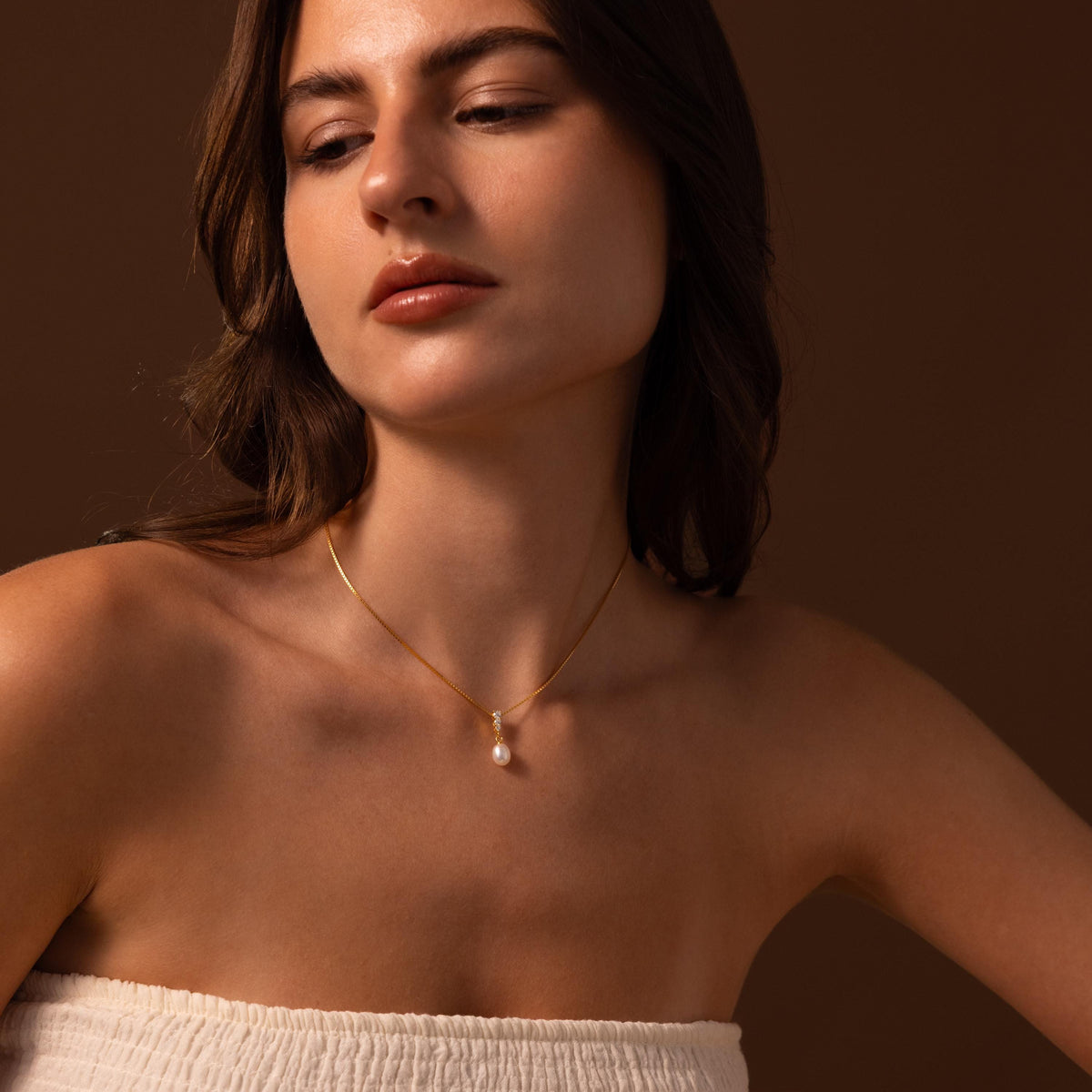 Diamond pearl droplet necklace