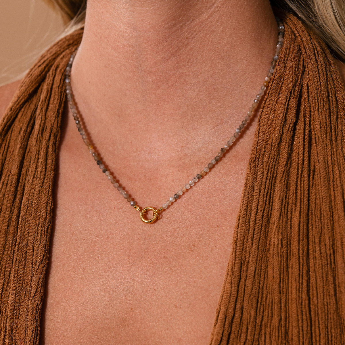 Sunstone beaded charm necklace