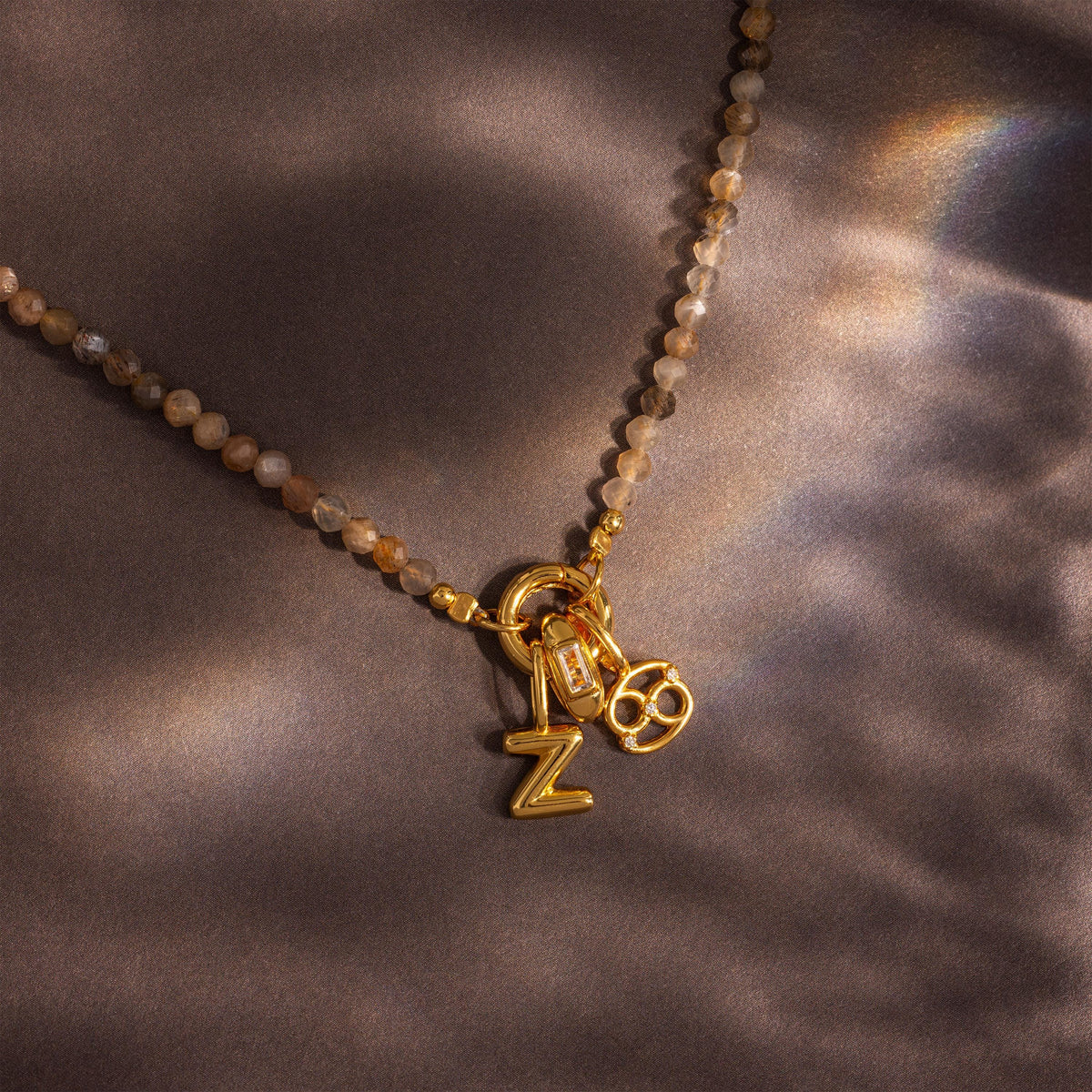 Sunstone beaded charm necklace