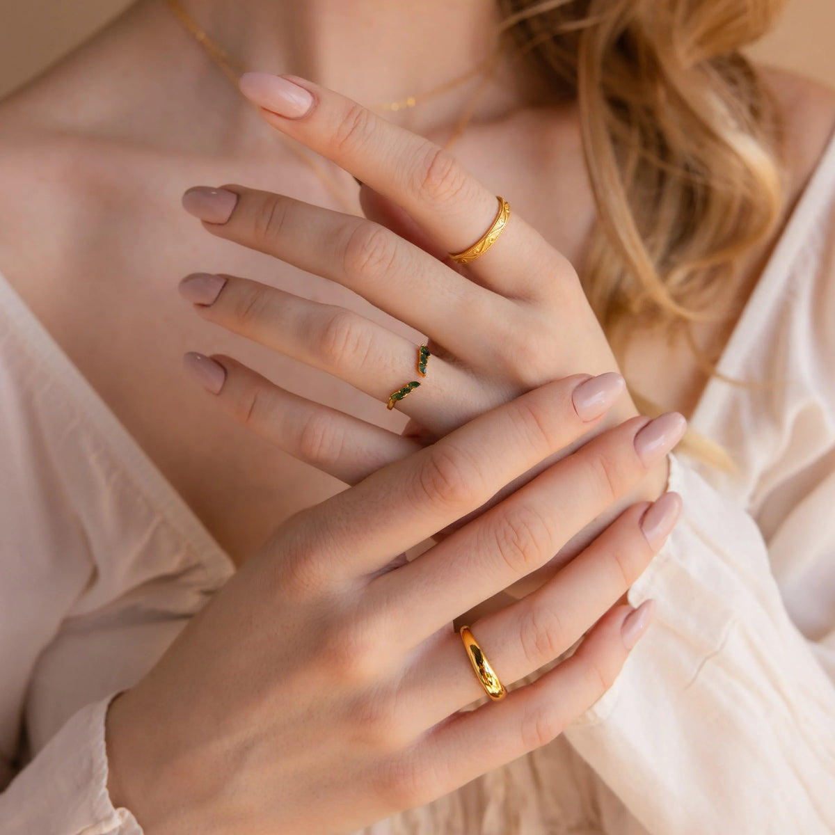 Open moss agate chevron ring
