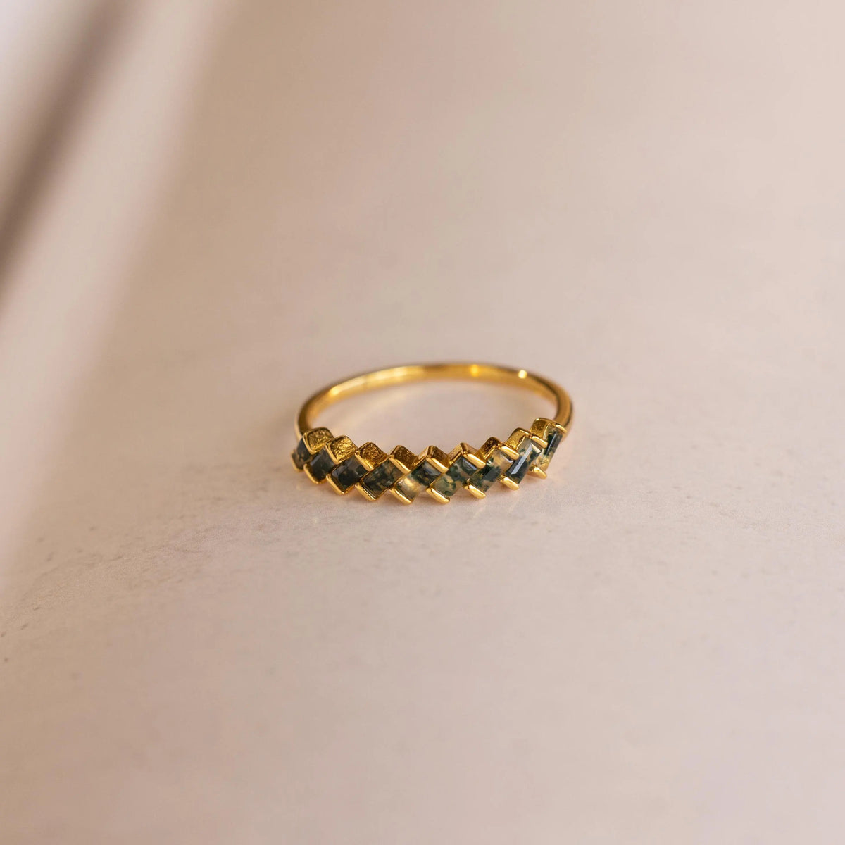 Moss agate eternity ring
