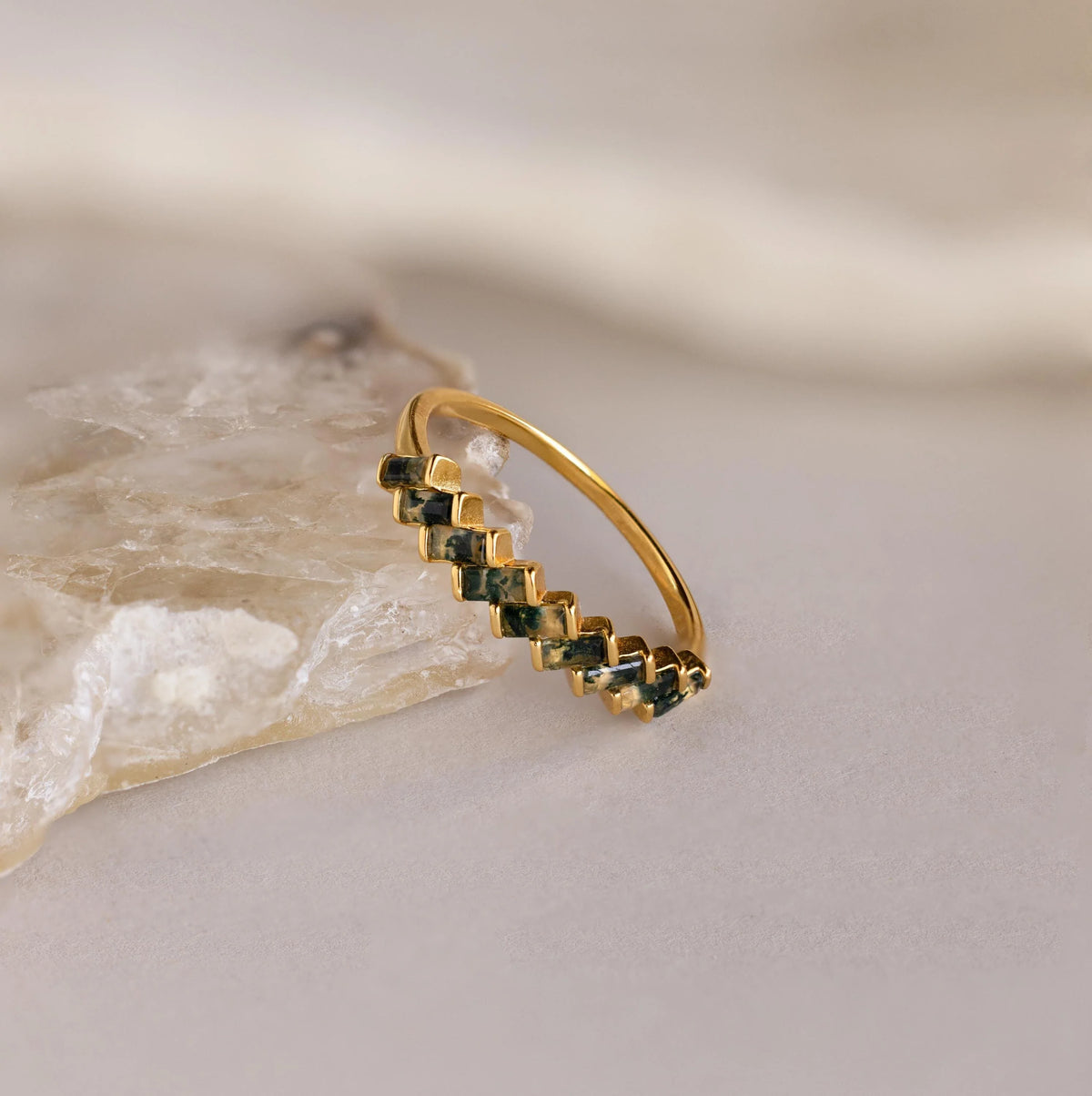 Moss agate eternity ring