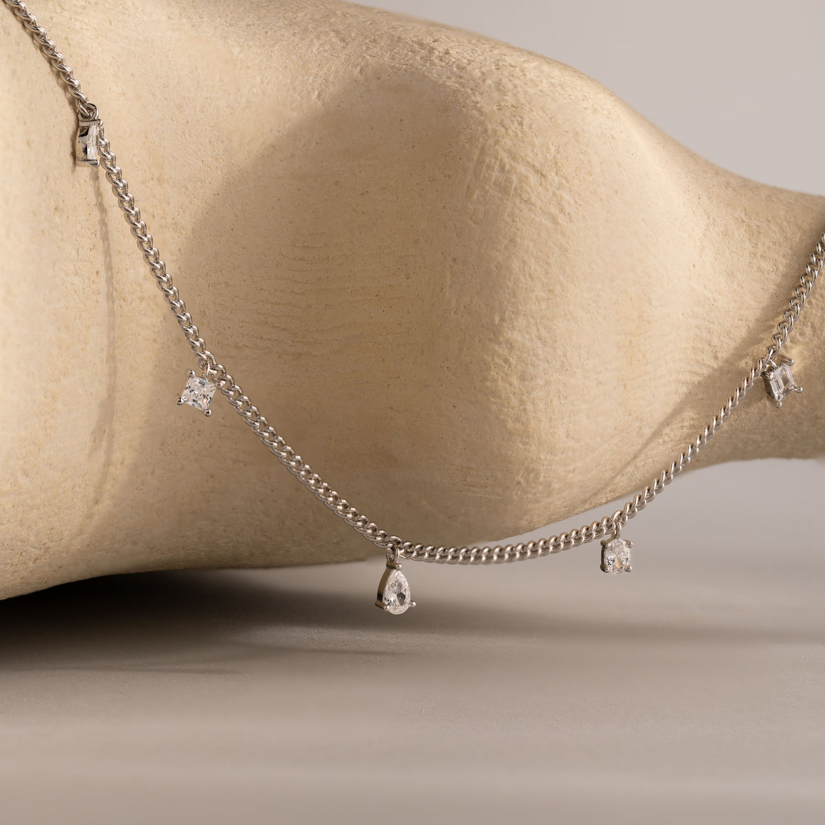 Diamond station curb necklace