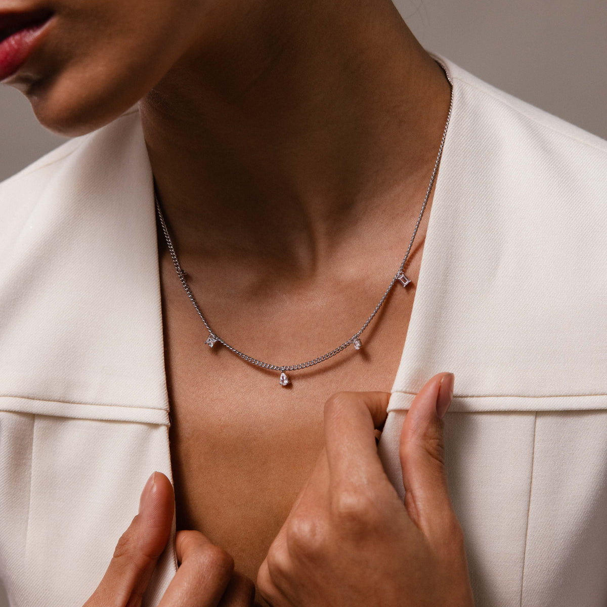 Diamond station curb necklace