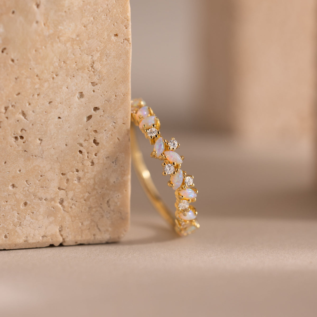 Opal Diamond Cluster Ring