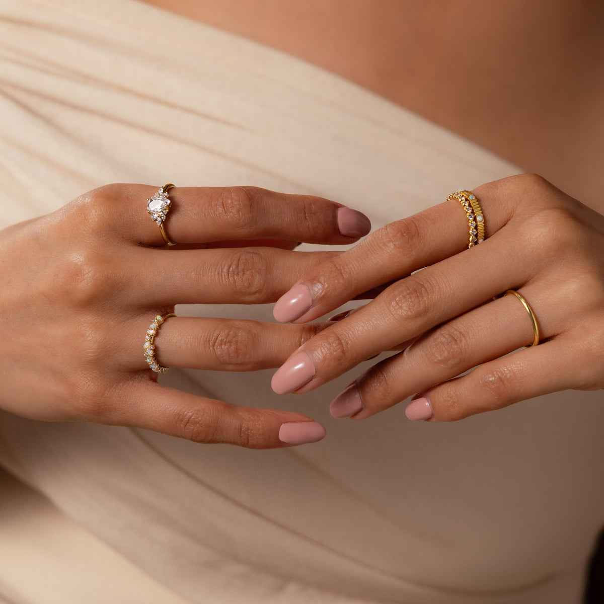 Opal Diamond Cluster Ring