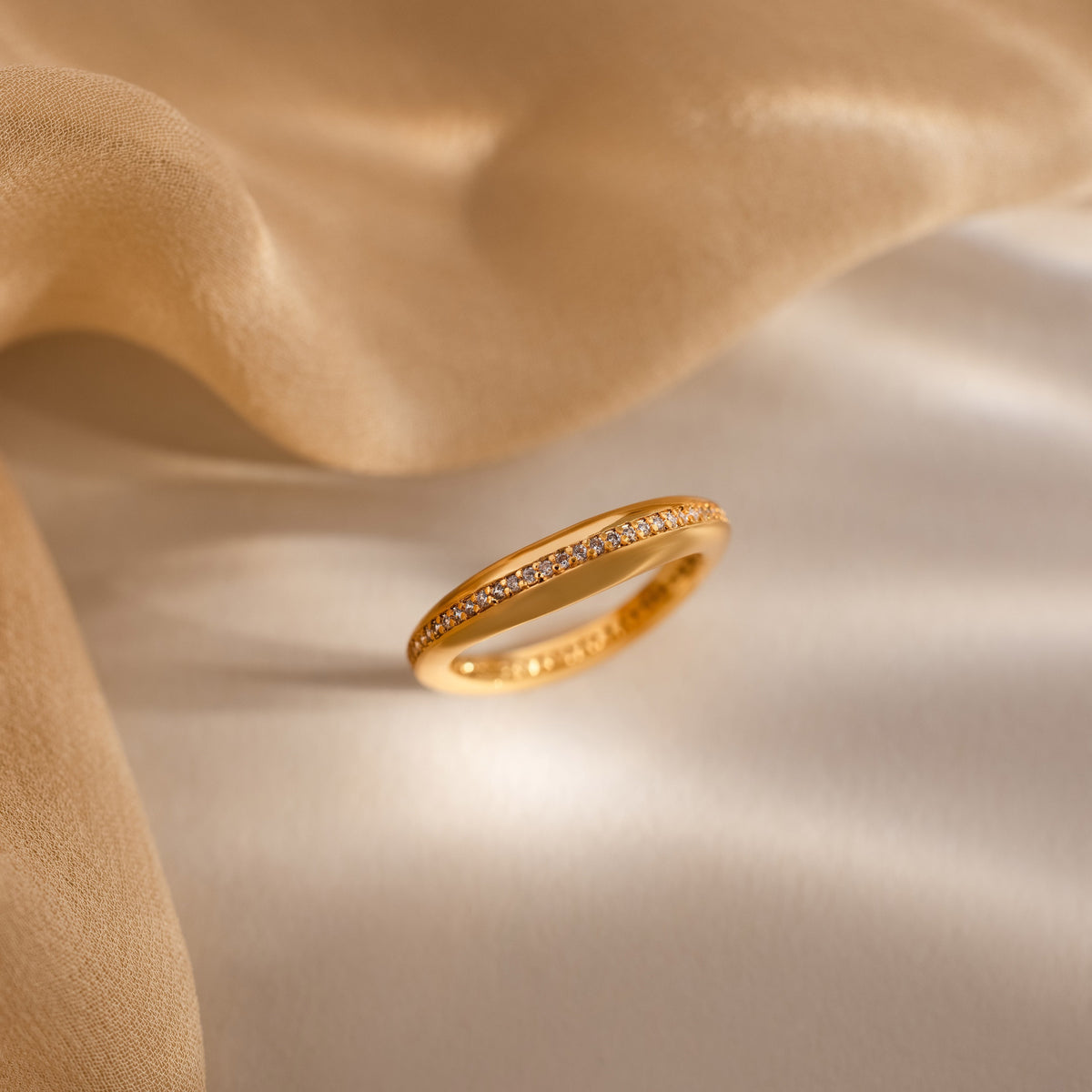 Pave curve dome ring