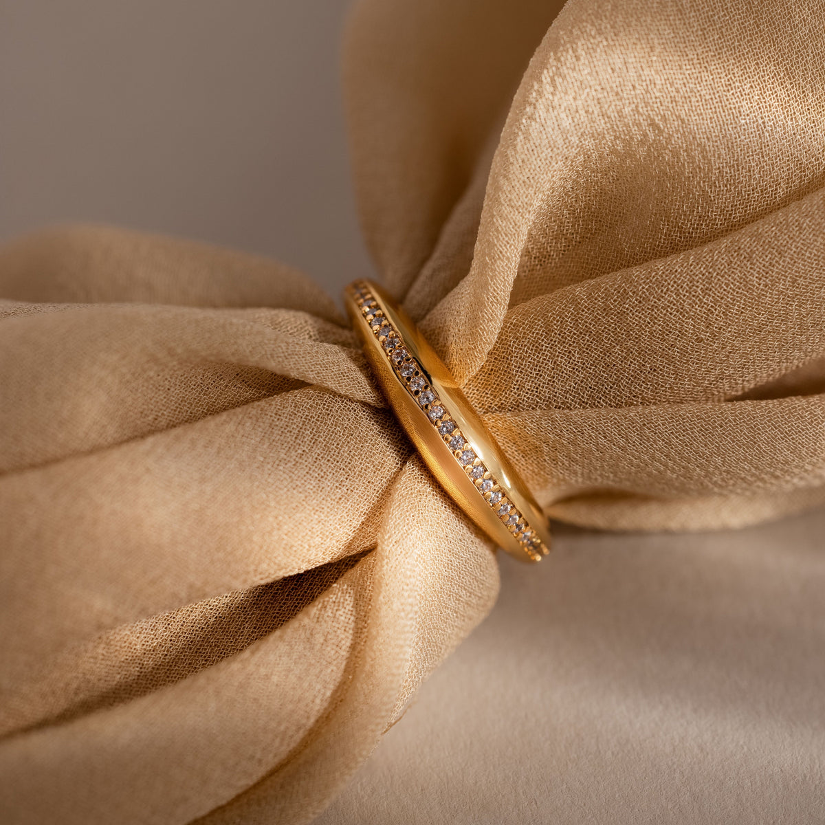 Pave curve dome ring